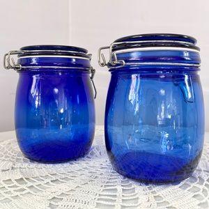 Vintage Kitchen - Pair of Vintage Cobalt Blue Glass Storage Jars Vintage Kitchen - Pair of Vintage Cobalt Blue Glass Storage Jars